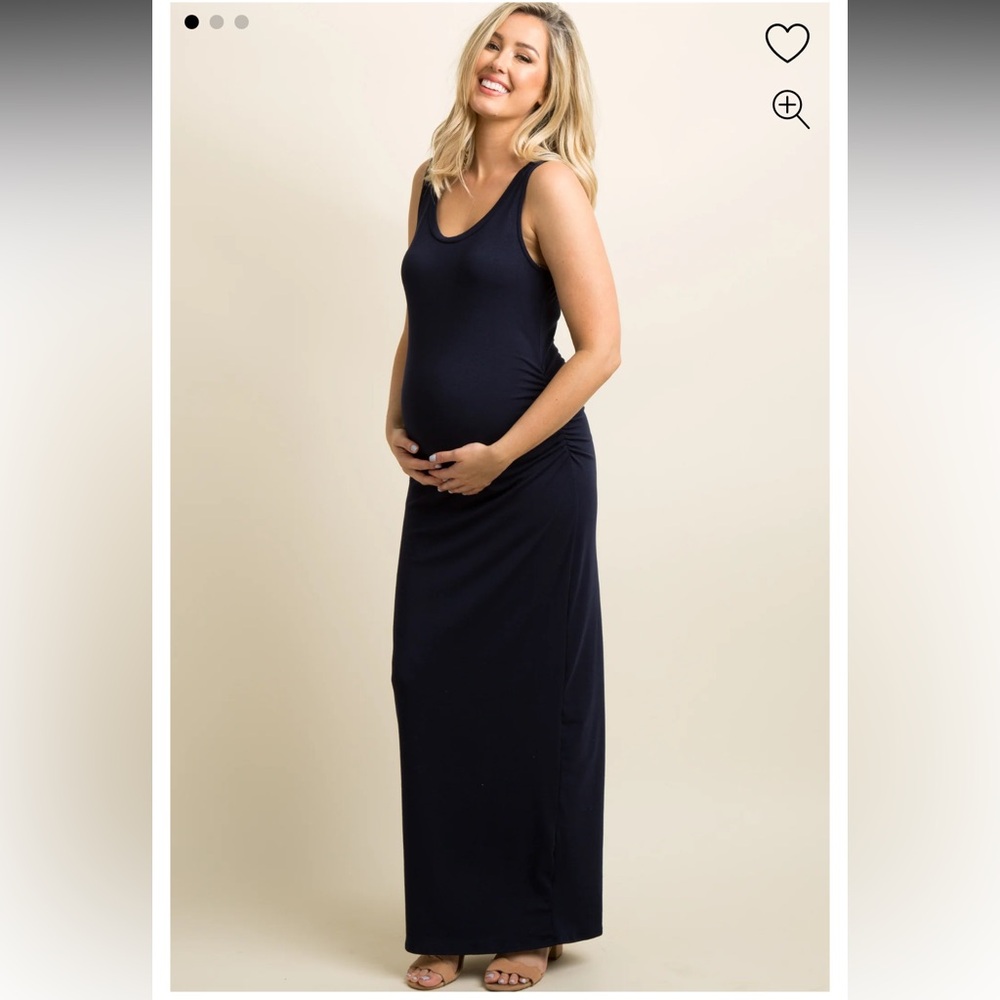 NEW Navy Blue Ruched Sleeveless Maternity Maxi Dress